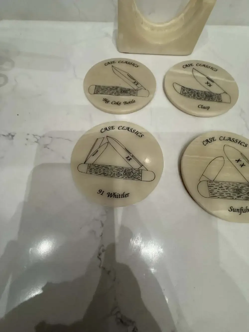 Case Classics Vintage Stone Coaster Set of 4 with Holder featuring Knife Models